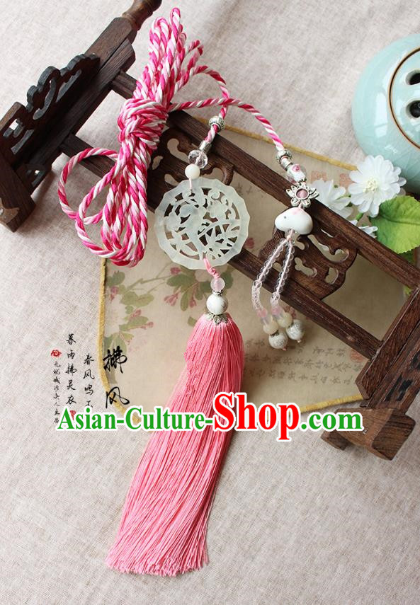 Chinese Handmade Classical Accessories Pink Tassel Palace Taeniasis, China Hanfu Waist Jade Pendant Headwear for Women