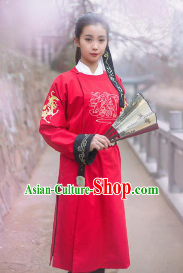Traditional Chinese Ancient Imperial Bodyguard Costume, Asian China Ming Dynasty Swordswoman Red Clothing for Women