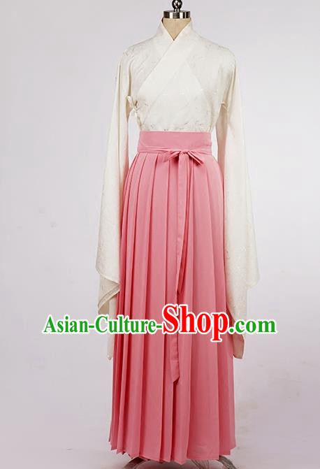 Asian Chinese Ming Dynasty Young Lady Costume, Ancient China Princess Pink Yellow Skirt Clothing for Women