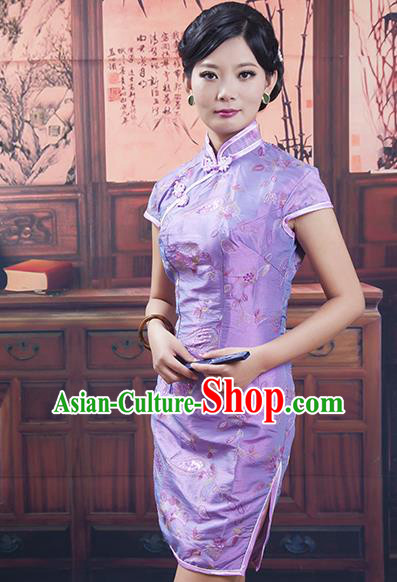 Traditional Ancient Chinese Republic of China Purple Cheongsam, Asian Chinese Chirpaur Qipao Dress Clothing for Women