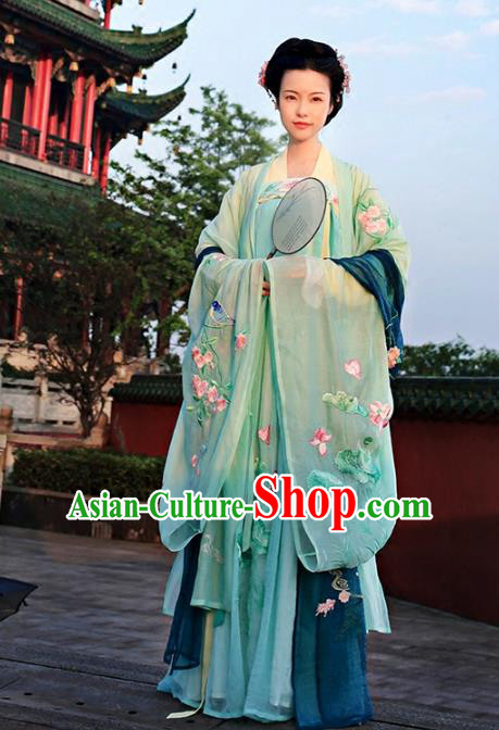 Asian Chinese Tang Dynasty Princess Embroidered Costume, Ancient China Young Lady Embroidery Wide Sleeve Cardigan