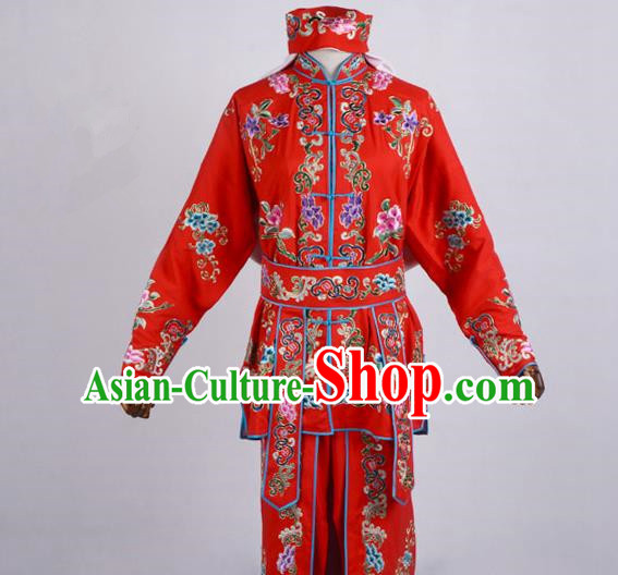 Traditional China Beijing Opera Swordplay Costume, Ancient Chinese Peking Opera Blues Warrior Embroidery Red Clothing