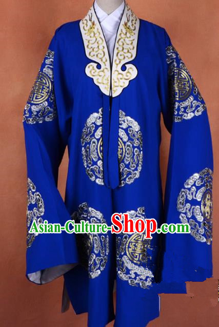 Top Grade Professional Beijing Opera Old Women Costume Pantaloon Blue Embroidered Robe, Traditional Ancient Chinese Peking Opera Landlord Shiva Embroidery Clothing