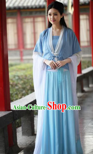 Traditional Ancient Chinese Swordswoman Embroidered Costume Blouse and Slip Skirt, Elegant Hanfu Chinese Tang Dynasty Palace Lady Dress Clothing