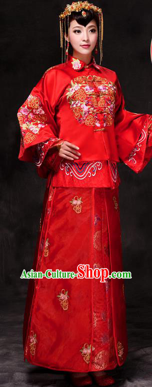 Chinese Traditional Wedding Costume Xiuhe Suits China Ancient Bride Embroidered Clothing for Women