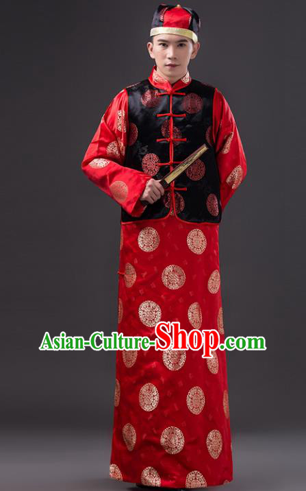 Traditional Chinese Qing Dynasty Bridegroom Costume, China Manchu Prince Embroidered Mandarin Jacket for Men