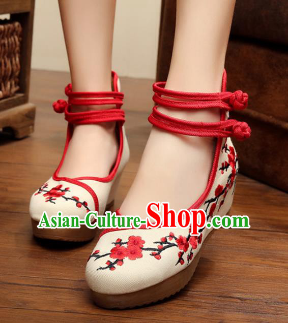 Asian Chinese Cloth Embroidered Shoes, Traditional China Princess Shoes Hanfu Embroidery Wintersweet Shoes for Women