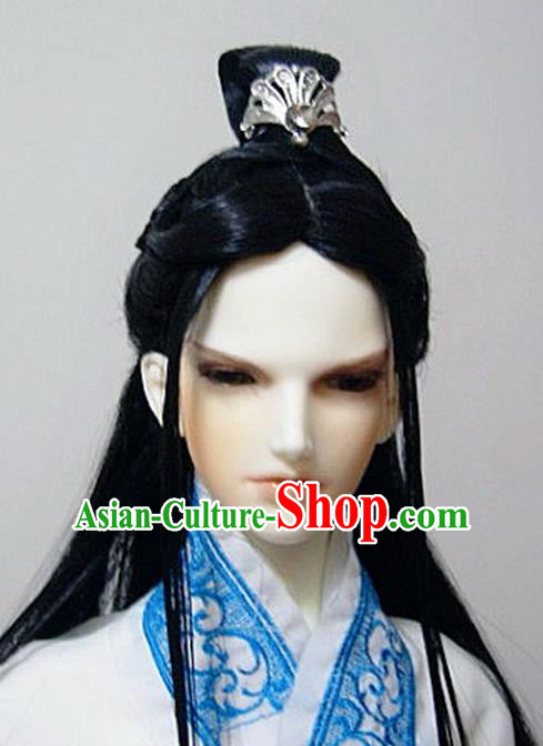 Traditional Handmade Chinese Ancient Han Dynasty Prince Hair Accessories Wig Sheath for Men