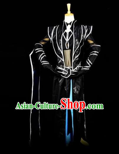 Traditional Chinese Ancient Swordsman Black Costume Han Dynasty Kawaler Clothing for Men