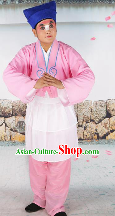 Chinese Beijing Opera Waiter Pink Costume, China Peking Opera Clown Embroidery Clothing