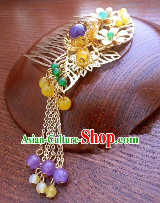 Handmade Traditional Chinese Classical Hair Accessories Tassel Hair Comb Ancient Hanfu Hairpins for Women