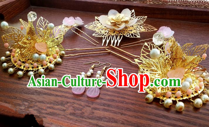 Handmade Traditional Chinese Classical Hair Accessories Ancient Bride Hanfu Hairpins Complete Set for Women