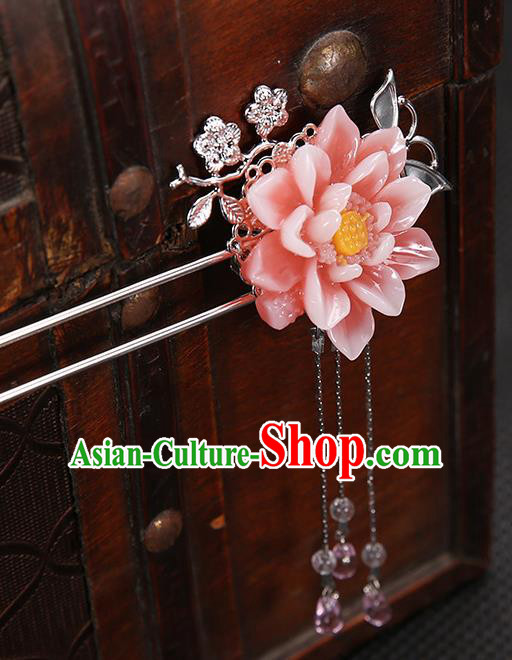 Handmade Asian Chinese Classical Hair Accessories Peach Pink Flower Hair Clip Ancient Hanfu Hairpins for Women