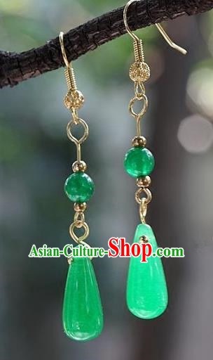 Asian Chinese Traditional Handmade Jewelry Accessories Bride Green Jade Earrings for Women