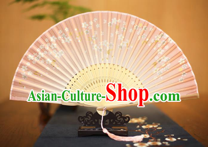 Traditional Chinese Crafts Printing Pink Folding Fan, China Sensu Paper Fans for Women