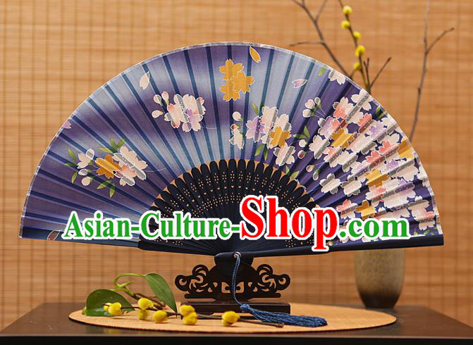 Traditional Chinese Crafts Printing Flowers Navy Folding Fan, China Sensu Paper Fans for Women