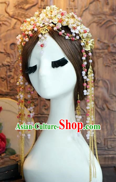 Chinese Handmade Classical Hair Accessories Ancient Bride Hairpins Beads Phoenix Coronet for Women