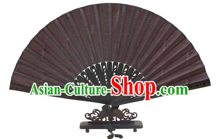 Traditional Chinese Crafts Black Silk Folding Fan, China Handmade Bamboo Fans for Women