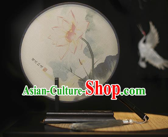 Traditional Chinese Crafts Printing Lotus Silk Round Fan, China Palace Fans Princess Circular Fans for Women