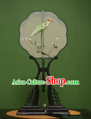 Traditional Chinese Crafts Suzhou Embroidery Lotus Leaf Palace Fan, China Princess Embroidered Silk Fans for Women