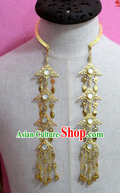 Traditional Chinese Handmade Jewelry Accessories Ancient Bride Golden Necklace Hanfu Opal Necklet for Women