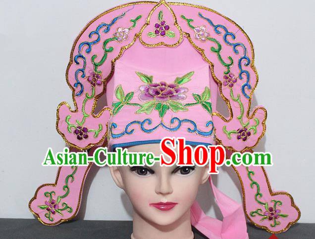 Chinese Traditional Peking Opera Niche Hats Ancient Nobility Childe Pink Hat for Men
