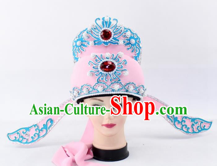 Chinese Traditional Peking Opera Niche Headwear Ancient Number One Scholar Pink Hat for Men