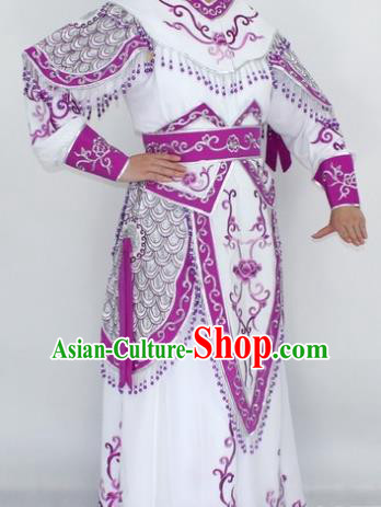 Chinese Traditional Peking Opera Purple Costumes Ancient Female General Clothing for Women