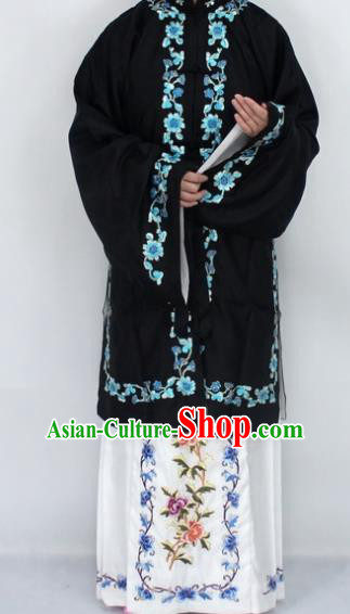 Chinese Traditional Peking Opera Diva Black Costumes Ancient Princess Embroidered Cloak for Women