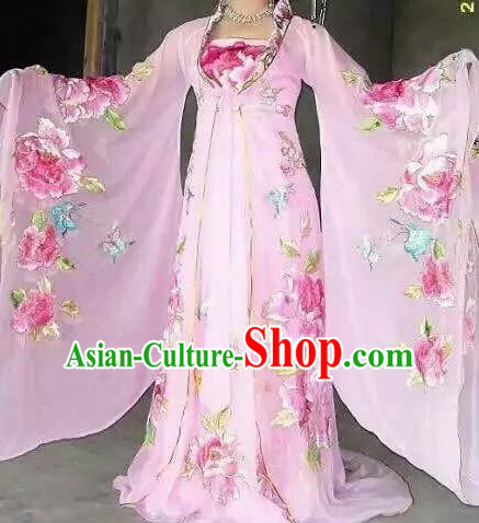 Traditional Chinese Classical Dance Embroidered Costumes Ancient Tang Dynasty Imperial Consort Pink Hanfu Dress for Women