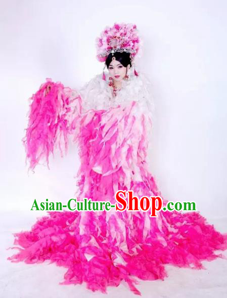 Traditional Chinese Classical Dance Costumes Ancient Imperial Consort Pink Feather Hanfu Dress for Women
