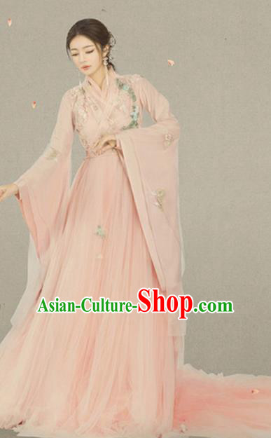 Traditional Chinese Ancient Imperial Consort Pink Costumes and Headpiece for Women