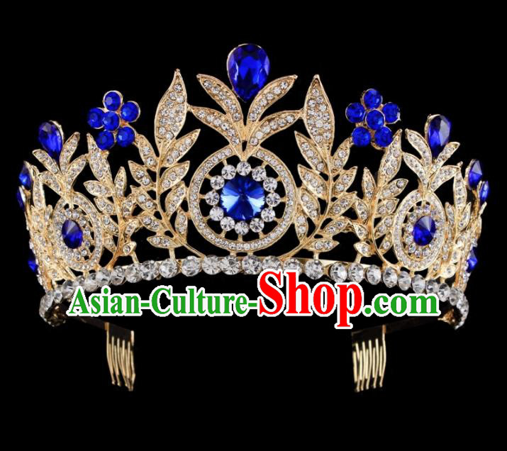 Top Grade Baroque Wind Retro Hair Accessories Bride Crystal Golden Royal Crown for Women