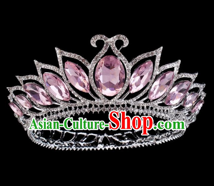 Top Grade Baroque Princess Retro Hair Accessories Bride Pink Crystal Round Royal Crown for Women
