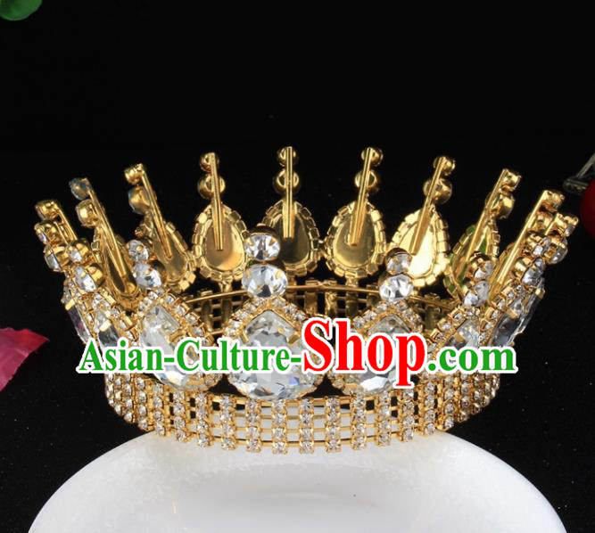 Top Grade Bride Wedding Hair Jewelry Accessories Baroque Court Queen Round Golden Royal Crown for Women