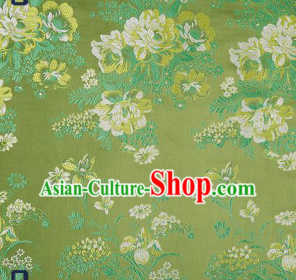 Traditional Chinese Green Satin Brocade Drapery Classical Peony Pattern Design Qipao Silk Fabric Material
