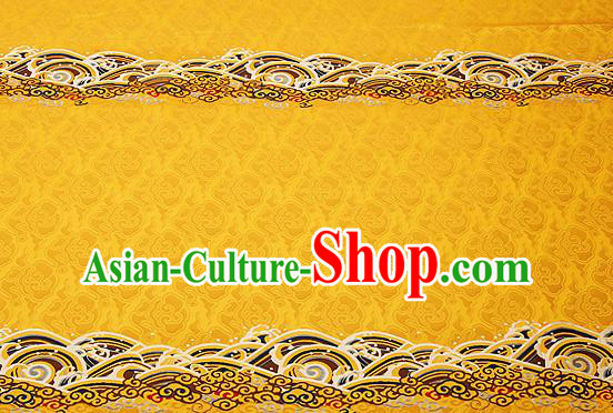 Traditional Chinese Yellow Satin Brocade Drapery Classical Embroidery Clouds Pattern Design Cushion Silk Fabric Material