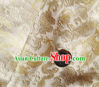 Asian Chinese Traditional Fabric White Satin Brocade Silk Material Classical Dragons Pattern Design Satin Drapery
