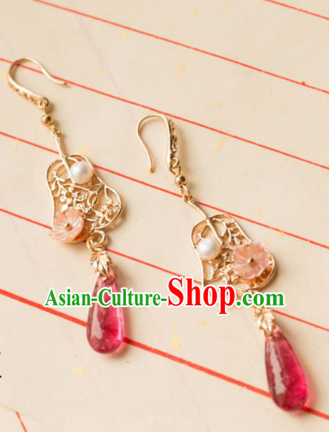 Traditional Chinese Handmade Red Agate Earrings Ancient Eardrop Accessories for Women