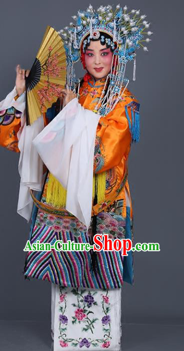 Chinese Traditional Beijing Opera Actress Costumes Ancient Imperial Consort Golden Embroidered Robe for Adults