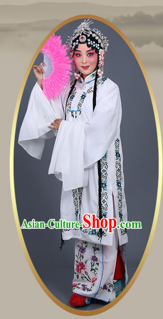 Chinese Traditional Beijing Opera Actress Costumes Ancient Nobility Lady White Dress for Adults