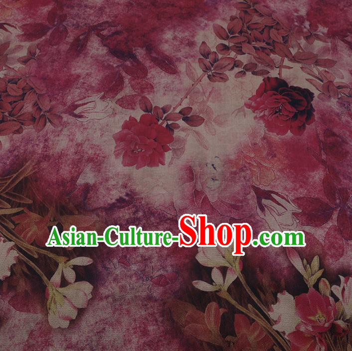 Chinese Classical Rosy Silk Fabric Traditional Peony Pattern Satin Plain Cheongsam Drapery Gambiered Guangdong Gauze