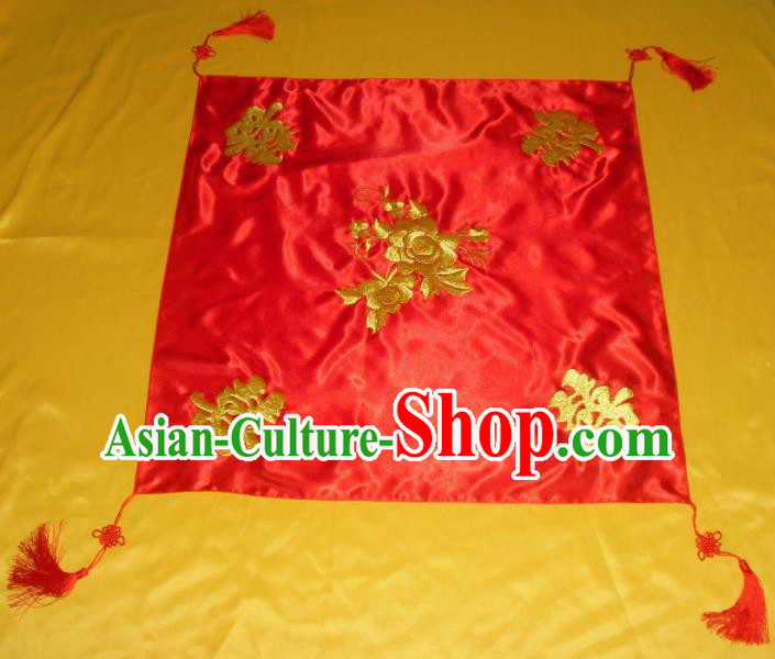 Chinese Traditional Wedding Headdress Ancient Bride Embroidered Red Veil Curtain for Women
