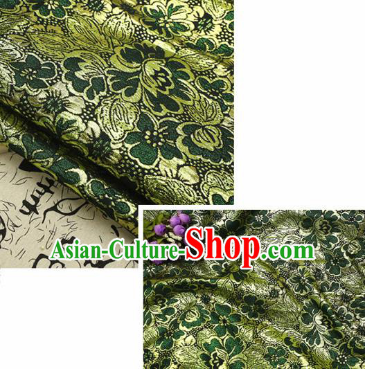 Chinese Traditional Deep Green Brocade Classical Peony Flowers Pattern Design Silk Fabric Material Satin Drapery