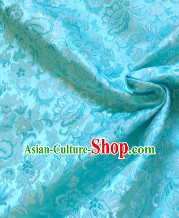 Chinese Traditional Tang Suit Light Blue Brocade Classical Pattern Dragons Design Silk Fabric Material Satin Drapery