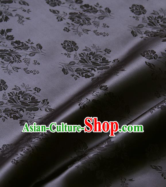 Traditional Asian Deep Grey Brocade Classical Cucurbit Pattern Drapery Korean Hanbok Palace Satin Silk Fabric