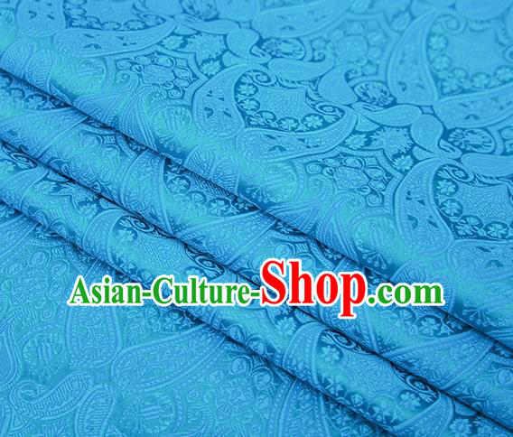 Chinese Traditional Blue Satin Fabric Tang Suit Brocade Classical Loquat Flower Pattern Design Material Drapery