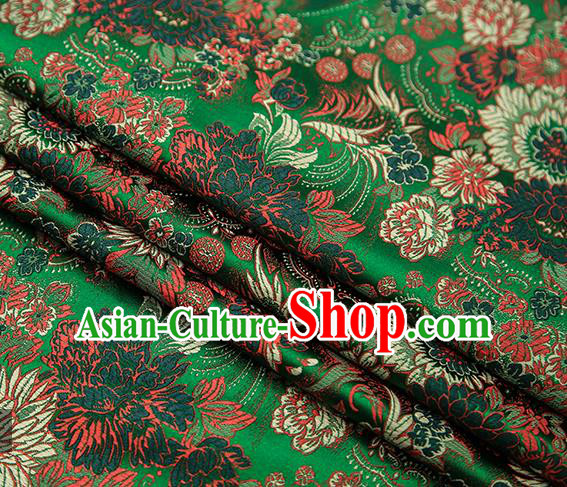 Chinese Traditional Tang Suit Green Brocade Fabric Classical Chrysanthemum Pattern Design Material Satin Drapery