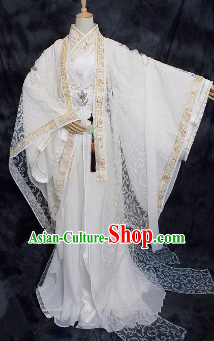 Chinese Ancient Cosplay Swordsman Costumes Traditional Prince White Hanfu Clothing for Men