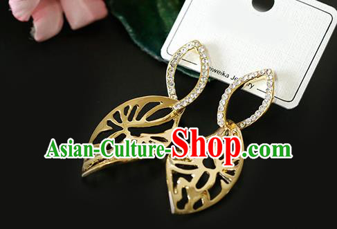Top Grade Handmade Golden Leaf Earrings Bride Jewelry Accessories for Women